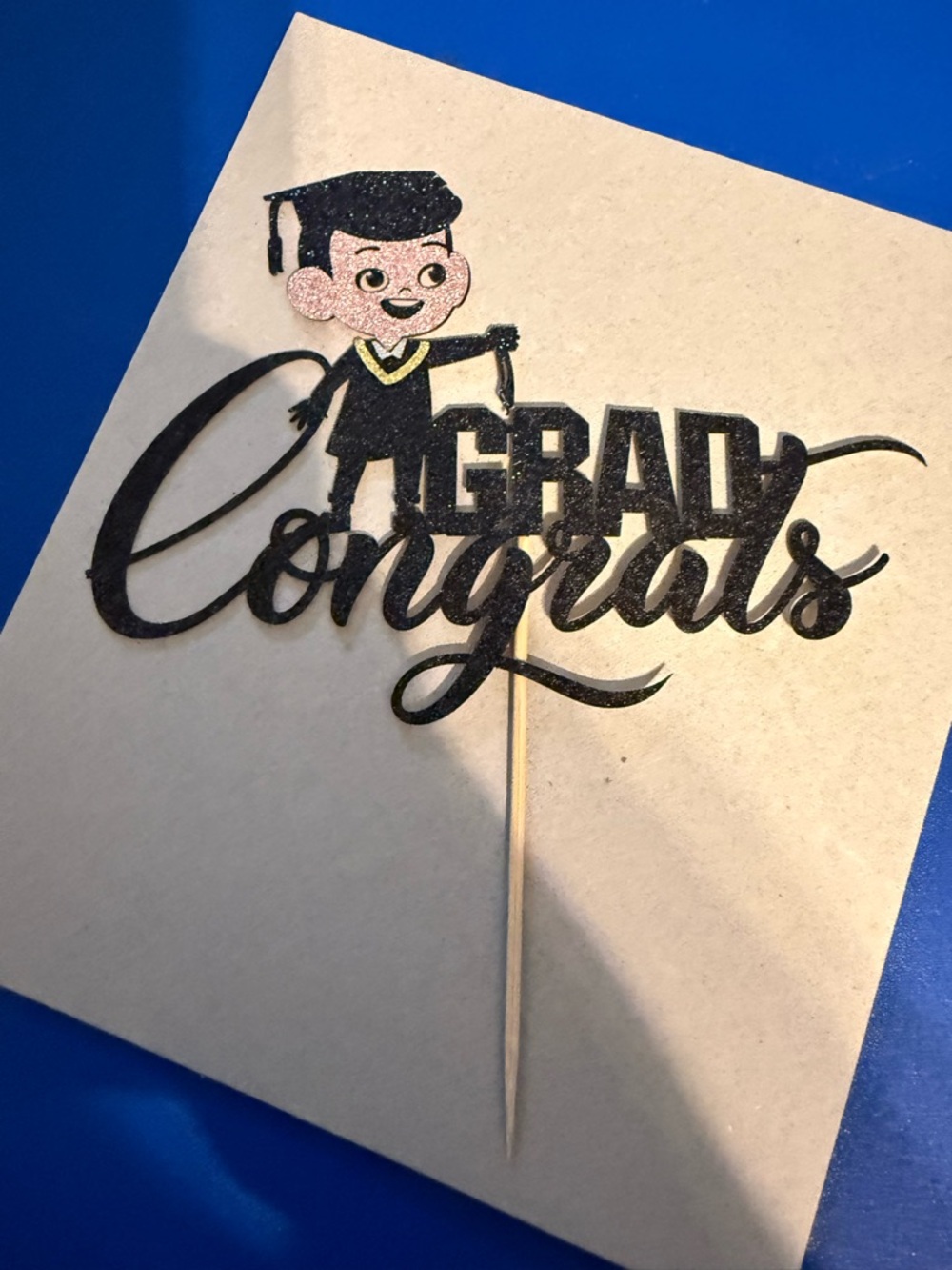 Black "Grad Congrats" Graduation Cake Topper